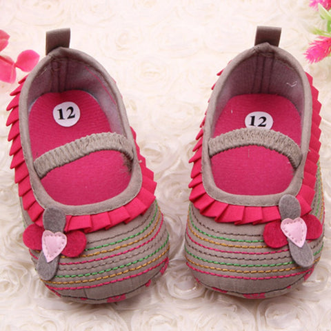 0-12M Sweet Newborn Baby Girls Flower Ruffled Shoes Toddler Soft Bottom Kids Crib First Walkers