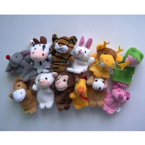 Chinese Zodiac 12pcs/lot Animals Cartoon Biological Finger Puppet Plush Toys Dolls Child Baby Favor Finger Doll Free shipping