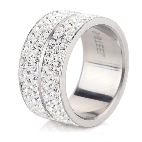 Wholesale High Quality Classic Stainless Steel 6 Row Crystal Jewelry Wedding Ring