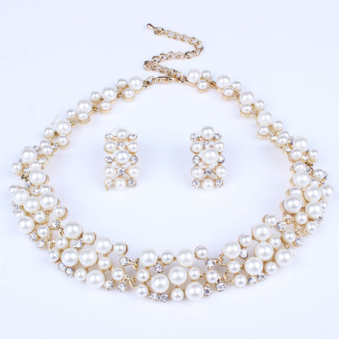 2016 New Fashion Jewelry Set Necklace Statement Stud Earrings Women imitation pearl Jewelry Set For Women Wedding Jewelry sets