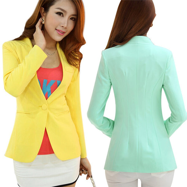 Autumn Women Blazers And Jackets Candy Color Jacket Long Sleeve Slim Suit One Button Women Jacket big Size S-2XL Blazer C1776