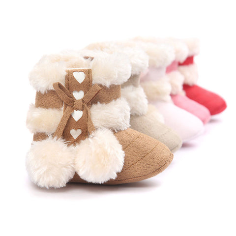 2016 Cute Ball Winter Boots Fashion Soft Bottom Baby Moccasin Baby First Walkers Baby Warm Boots Non-slip Boots for Baby Girls