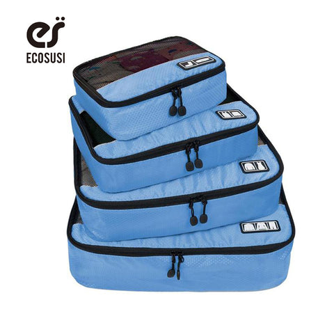 ECOSUSI Breathable Travel Bag 4 Set Packing Cubes Luggage Packing Organizers with Shoe Bag Fit 23" Carry on Suitcase