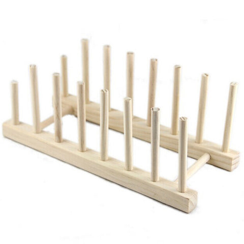 LS4G Wooden Plate Rack Wood Stand Display Holder Lids Holds 7 New Heavy Duty Free Shipping