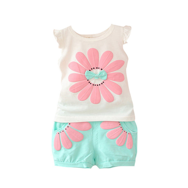 Summer Toddler Baby Girl Clothing Set Sunflower Girls Clothes Sets Kids Casual Sport Suit Set