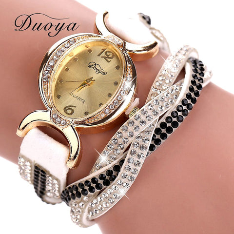 Duoya Brand Watches Women Luxury Crystal Women Gold Bracelet Quartz Wristwatch Rhinestone Clock Ladies Dress Gift Watches XR572