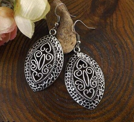 New Arrival Bohemia Vintage Jewelry National elements Tibetan Silver Carving Hollow Retro Drop pendant Earring for Women  MK-012