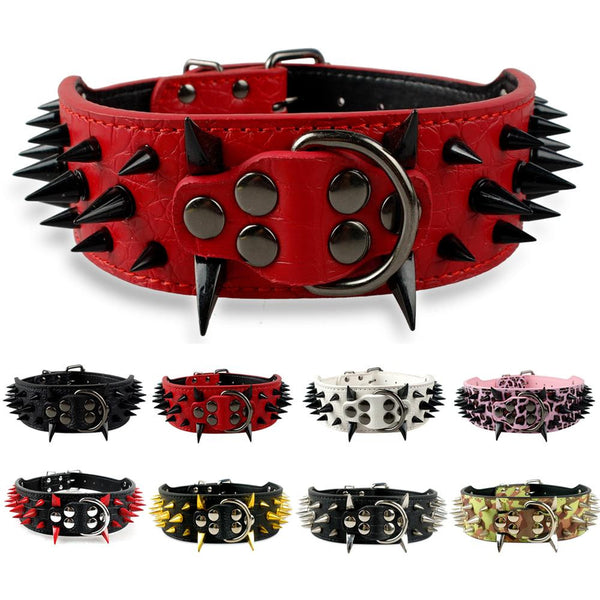 2inch Wide Cool Sharp Spiked Studded Leather Dog Collars 15-24" For Medium Large Breeds Pitbull Mastiff Boxer Bully 4 Sizes