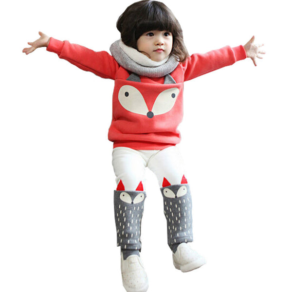 Autumn winter Baby Girls Clothing set Lovely Children's Clothing 2PCS Thick Long Sleeve Fox Tops + Pant Sets