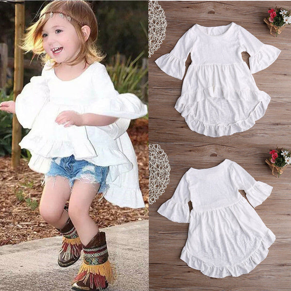 White Ruffled Cotton Outfits Top Dress Blouse 1pcs Kids Children Baby Girls Clothing pretty elegant Princess Clothes Girls New