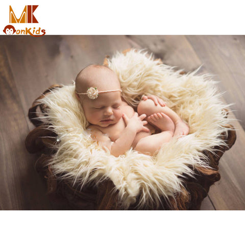 MK 2016 New Infant Baby Swaddle Blanket Faux Fur Soft Blanket Fur Wool Mat Background Carpet Newborn Photography Props Basket