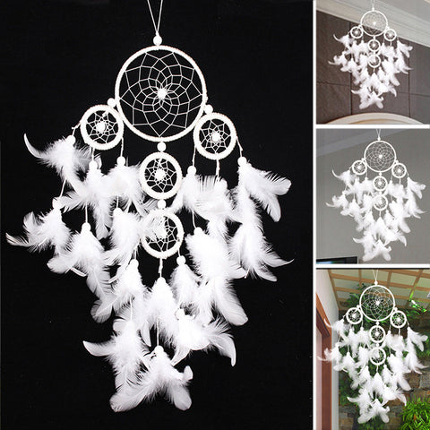 Big Dreamcatcher Wind Chime White Feather Dream Catcher Car Hanging Decoration 5 Circular Home Decor Gift TB Sale