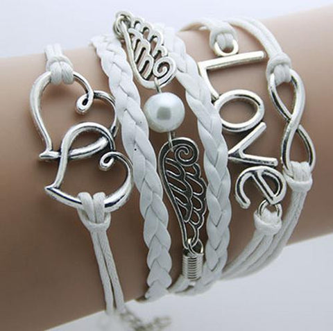 Bracelet Men Anchor leather Infinity bracelets for women Wings Owl Bohemian Jewelry wrap snaps bracelet