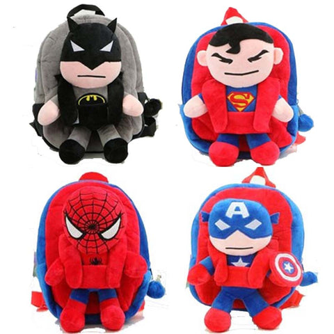 3D The Avengers Plush Backpacks Toys for kids 2016 New Ironman Superman Spiderman Batman  doll plush schoolbag mochila