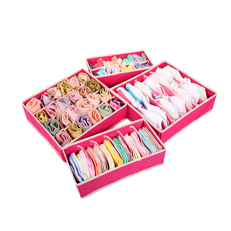 4 pcs/Set Foldable Divider Storage Bra Box Non-woven Fabric Folding Cases Necktie Socks Underwear Clothing Organizer Container