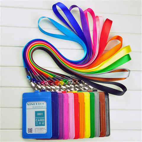 New Candy Colors ID Holders Bank Credit Card Holders Unisex PU Leather Neck Strap Working Badge with Lanyard Wholesale ZC009