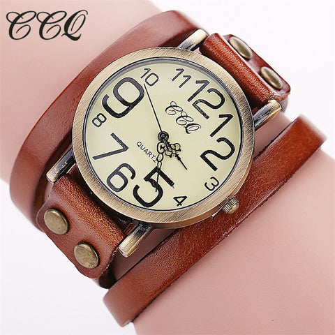 CCQ Brand Fashion Vintage Cow leather Bracelet Watches Women Wristwatch Quartz Watch Relogio Feminino 1373