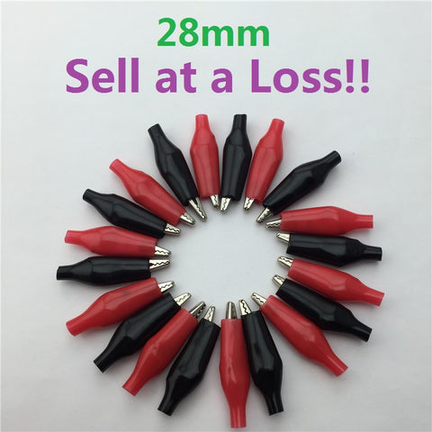 20pcs/lot 28MM Metal Alligator Clip G98 Crocodile Electrical Clamp for Testing Probe Meter Black and Red with Plastic Boot
