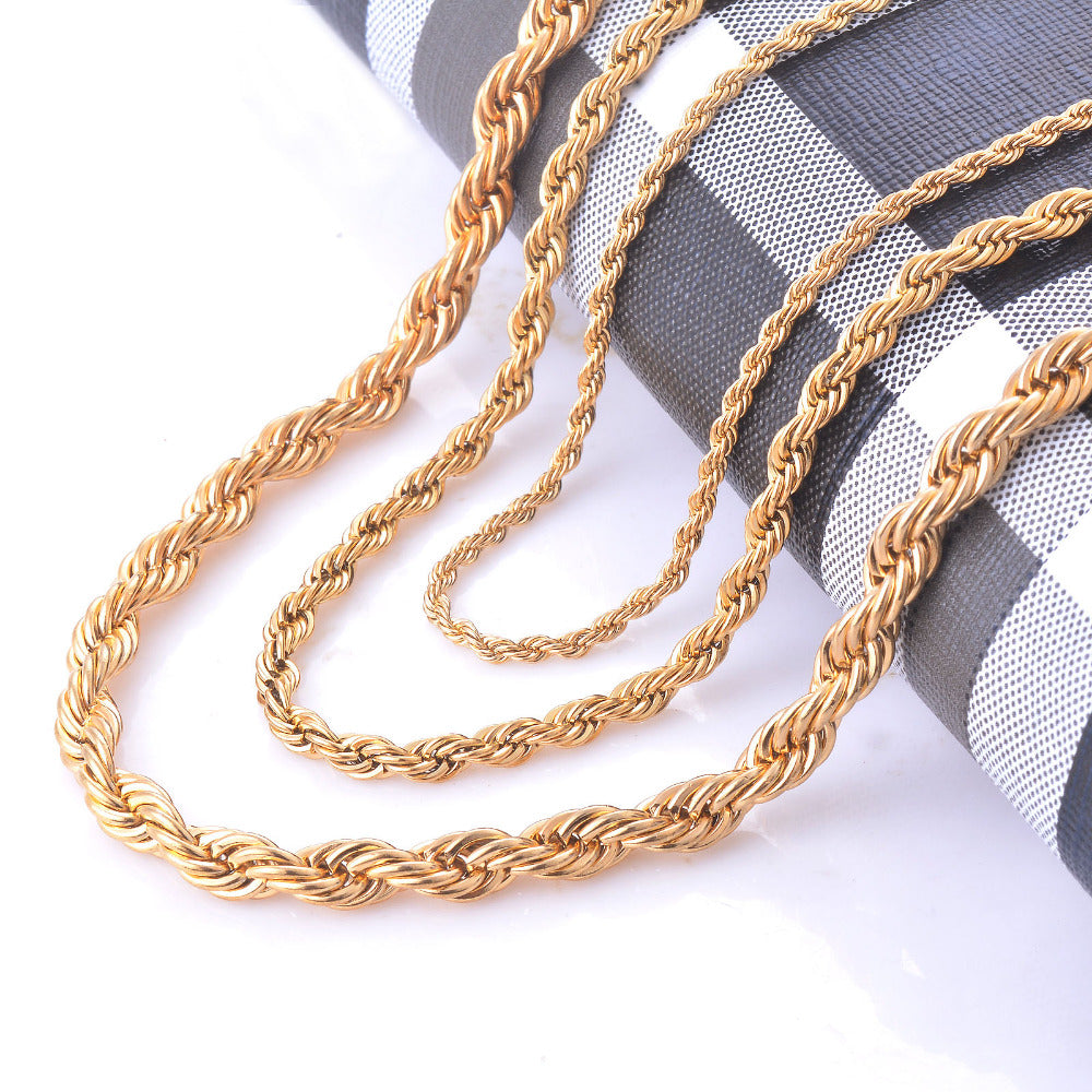 Width 2/4/6mm Stainless Steel Gold Rope Chain Necklace Statement Swag 316L Stainless Steel Twisted Necklace Chain Gold