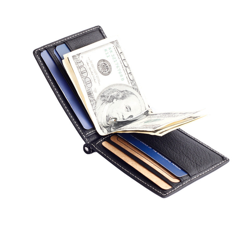 Fashion New Unisex Money Clips Black Brown Genuine Leather 2 Folded Open Clamp For Money With Zipper Coin Pocket Free Shipping