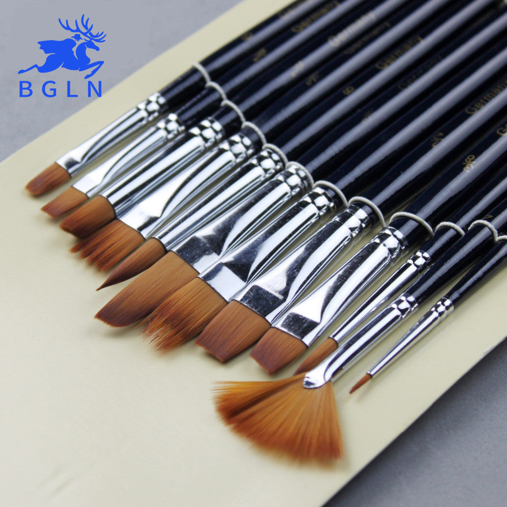 12Pcs Paint Brushes Set Nylon Hair Painting Brush Variety Style Short Rod Oil Acrylic Brush Watercolor Pen Art Supplies