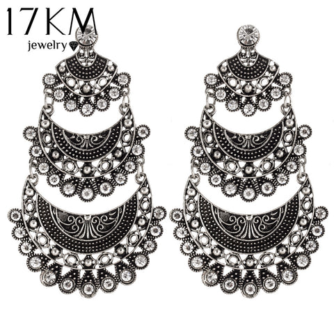17KM New Arrival Big Earring Rhinestone Vintage Dangle Earrings For Women Personality Jewelry boucle d'oreille femme pendante