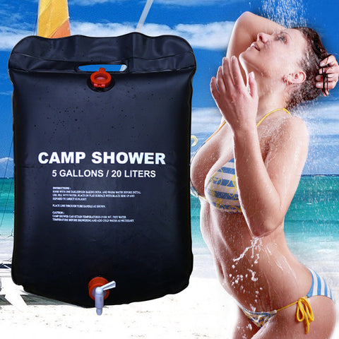 New 20L / 5 Gallons Solar Energy Heated Camp Shower Bag Outdoor Camping Hiking Utility Water Storage PVC Black Shower Water Bag