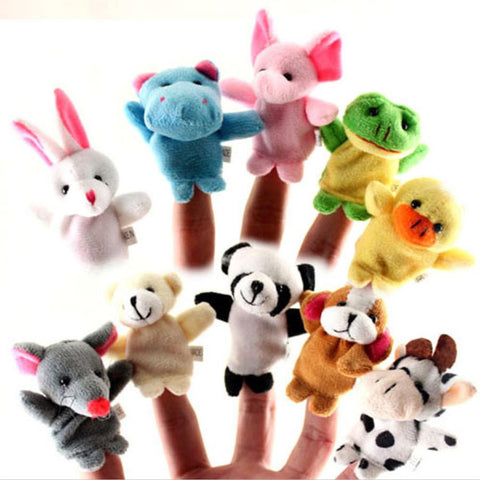 10 Pcs/lot Baby Plush Toys Cartoon Happy Family Fun Animal Finger Hand Puppet Kids Learning & Education Toys Gifts