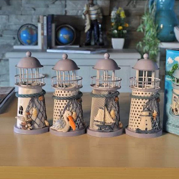 New Hot-selling ZAKA Handmade Mediterranean-style lighthouse wrought iron holiday Candlestick Candle holder Home decoration