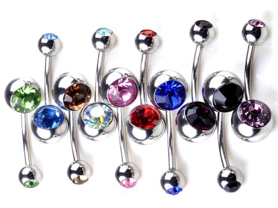10pcs Crystal Stainless Steel Belly Bar Ring Chic Double Gem Belly Body Jewelry Piercing Unisex Wholesale Bulk