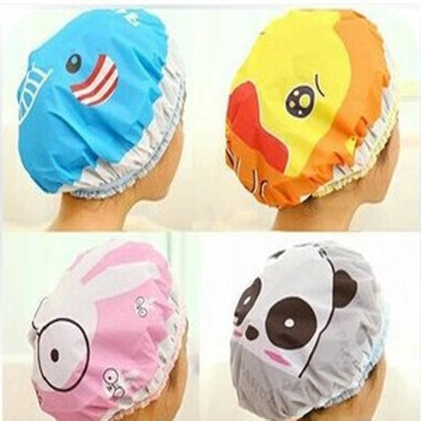 1PC Bathroom Accessories Waterproof Shower Hat Elastic Band Hat Bath Hat Cute Cartoon Rabbit Elepant Lion Duck Panda Shower Hats