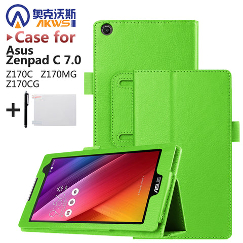 Magnet Leather Cover Stand Case for Asus Zenpad C 7.0 Z170C Z170MG Z170CG Tablet + Screen Protectors + Stylus
