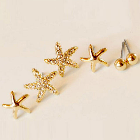 Wholesales 3pairs/bag Starfish Shaped Earrings For Women Stud Earring Brincos Earing Earings Jewelry Free Shipping
