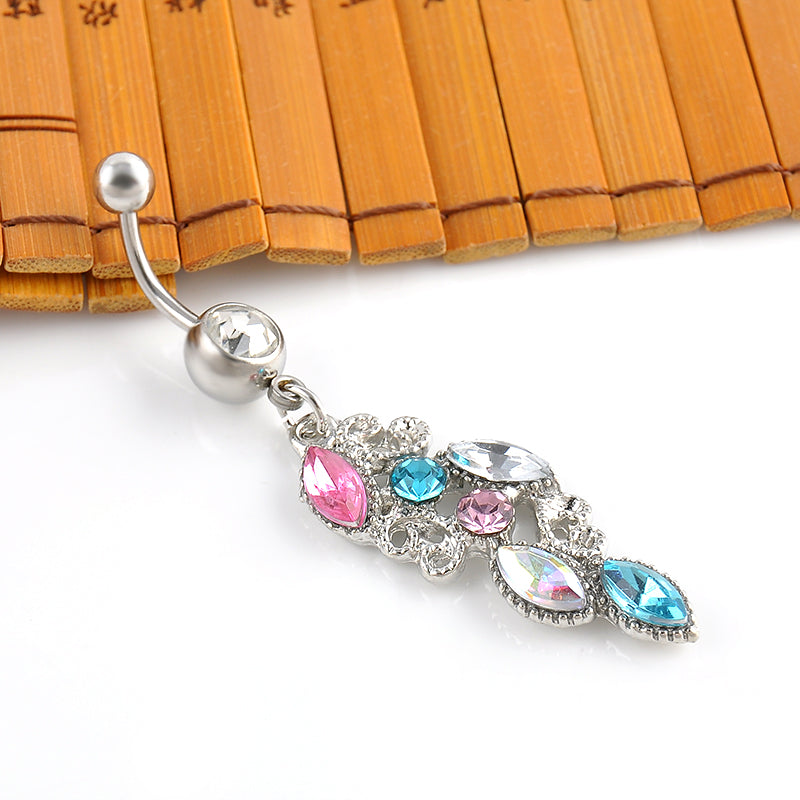 New Stainless Steel Colorful Rhinestone Crystal Belly Button Ring Dangle Navel Body Jewelry Piercings Tassel Free shipping