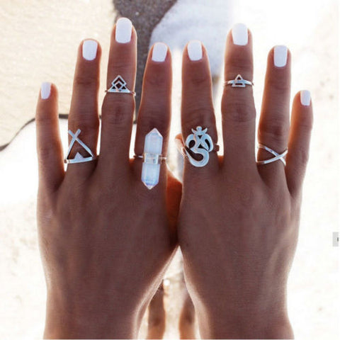 Bohemian 6pcs/Pack rammel Vintage Anti Silver Rings Arrows Moon Lucky Rings Set for Women Party Free Shipping