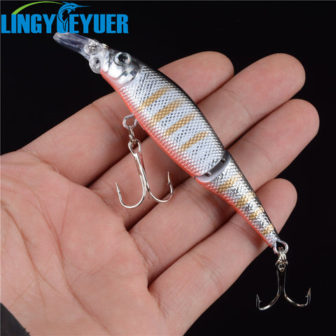 New 1pcs 2 Sections Fishing Minnow Lure Artificial Bait Treble Hooks Crankbait Fishing Tackle