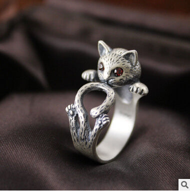 2016 new arrival high quality retro style cute cat Thai silver 925 sterling silver ladies`adjustable size rings jewelry gift