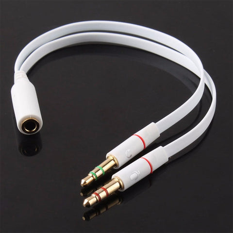 3.5mm Gold Plated Audio Mic Y Splitter Cable Headphone Adapter Female To 2 Male Cable for PC Laptop etc White