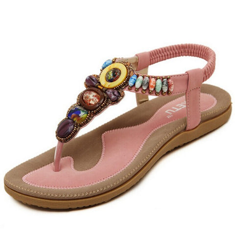 Size 36-42 2016 Bohemian Women Sandals Gemstone Beaded Slippers Summer Beach Sandals Women Flip Flops Ladies Flat Sandals Shoes