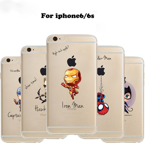 Phone Case Marvel The Avengers  Batman DC Comics Superhero soft Transparent TPU case cover for iPhone 6 7plus 7 6S 5S SE 6plus