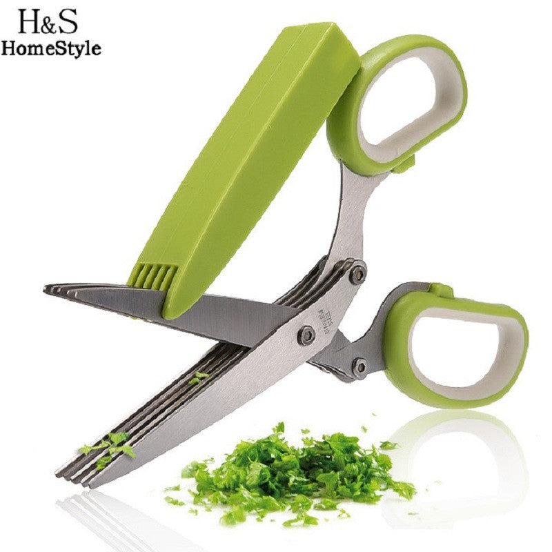Durable Stainless Steel Kitchen Knife Accessories 5 Layers Scissors Sharping Scallion Cut Herb Spices Scissors Cooking Tool