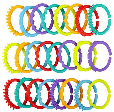 Hot 24pcs Baby Teether Toy Baby Rattle Colorful Rainbow Rings Crib Bed Stroller Hanging Decoration Toys Gift for children Baby