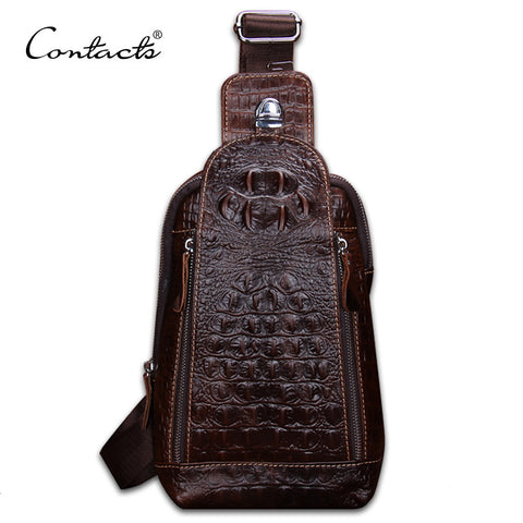 CONTACT'S Fashion Genuine Leather Men Bag Brand Alligator Leather Vintage Crossbody Bags Famous Brand Small Men's Messenger Bag