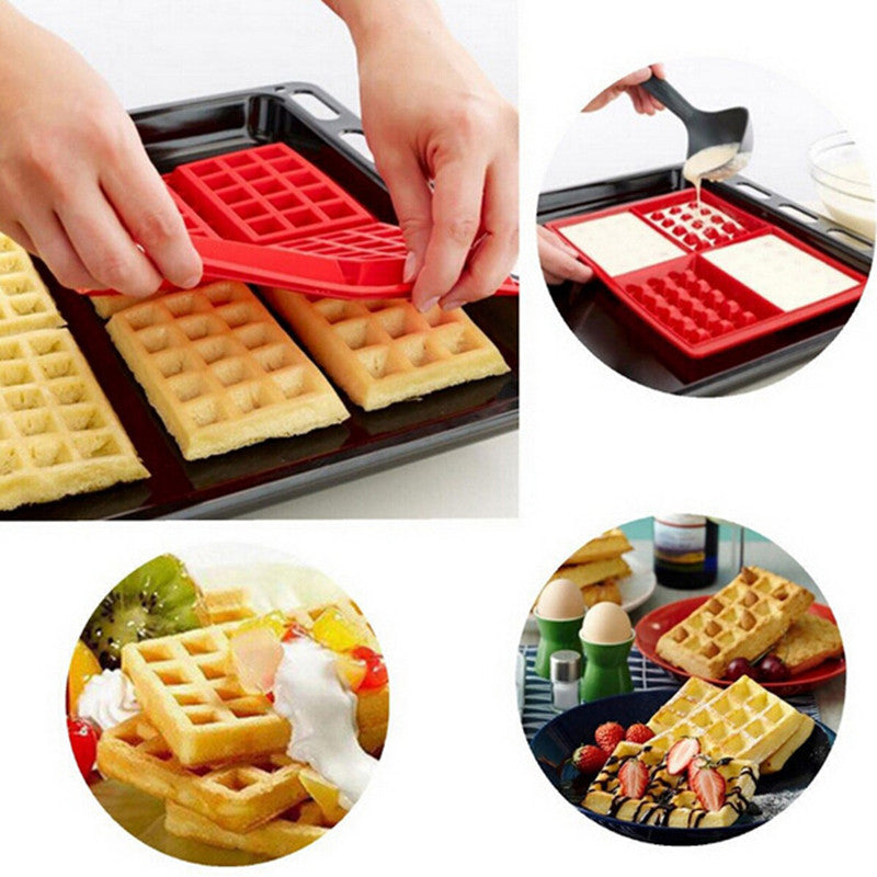 Family Silicone Waffle Mold Maker Pan Microwave Baking Cookie Cake Muffin Bakeware Cooking Tools Kitchen Accessories Supplies