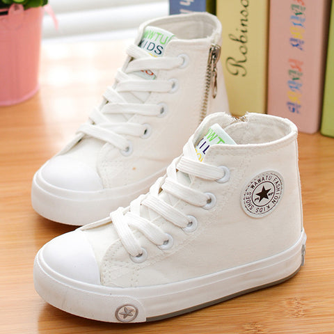 2015 spring and autumn child canvas shoes white high sneakers shoes sport shoes male shoes girls