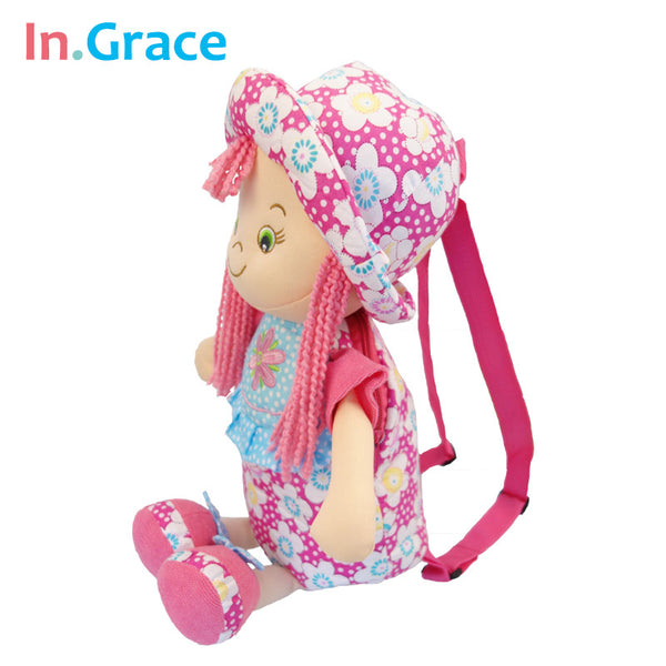 In.Grace high quality children's cotton flowers backpack for girls kawaii baby backpacks polka dot bags 18INCH TOY BAG