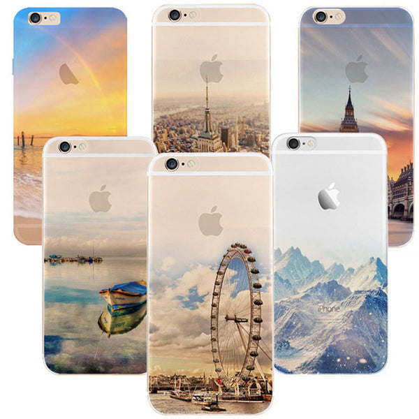 Newest fashion For iPhone 5s 7 6 6S case Ultra Thin Soft Silicon Mountain Landscape For iphone 7 6plus Case Phone Cover cases