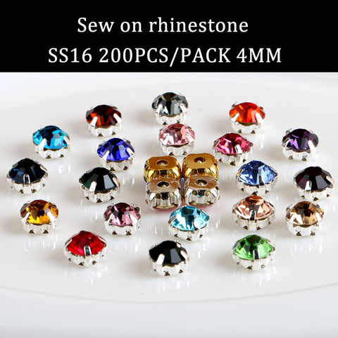 Free shipping 200pcs/pack 4mm crystal glass sew on rhinestones with silvery claw,DIY Clothing  Accessories