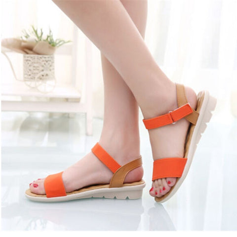 Sweet Ladies Basic Adhesive Sandals 3 Colors Patch Comfortable Flat Women Shoes Summer Style Soft Leather Leisure Sandals