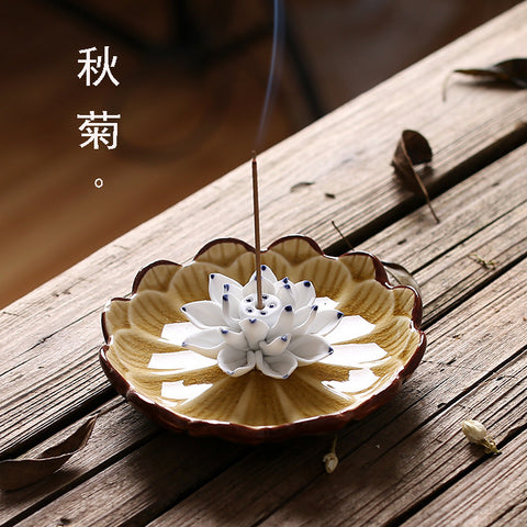 Jingdezhen Ceramics Lotus Incense Burner Holder Joss  Stick Incense Censer Household Aroma Sticks Disc Aromatherapy Decoration